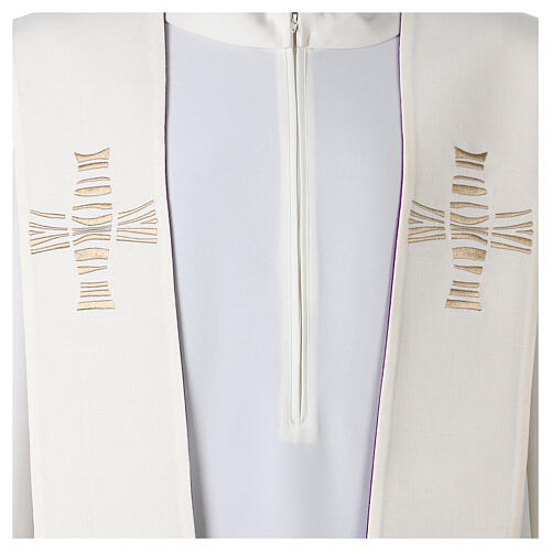Stole in white purple with modern cross 5
