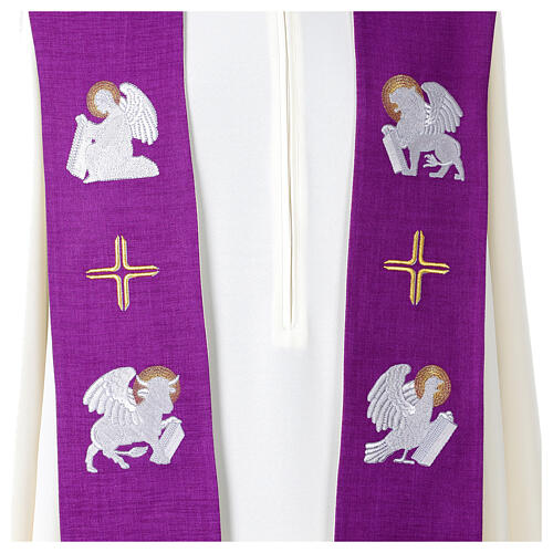 Estola símbolos evangelistas roxa e branca 3