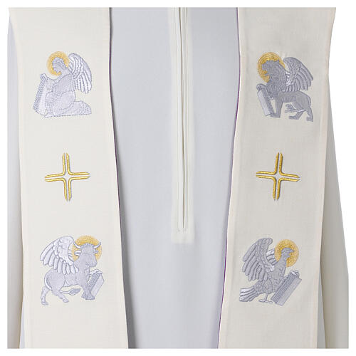 Estola símbolos evangelistas roxa e branca 4