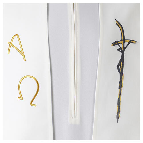 Stole with crucified Christ, Alpha and Omega 2