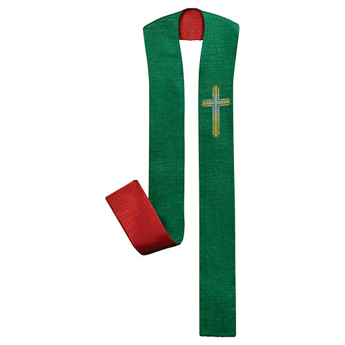 Green and red stole with cross and wheat ear design 3