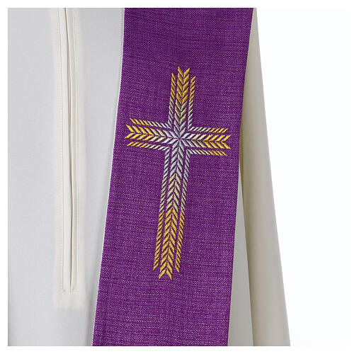 Stole in white purple with wheat cross 4
