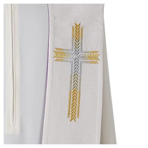 Stole in white purple with wheat cross 5