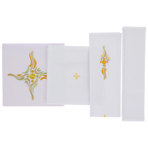 Mass linen set embroidered cross with wavy motifs 3