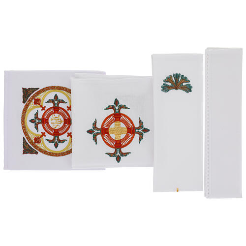 Altar linens with JHS, crosses and natural decorations 2