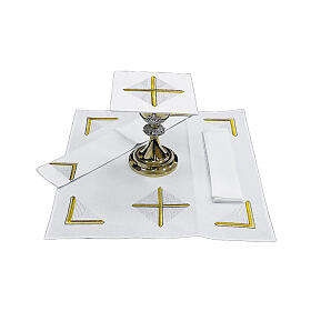 Altar linens with golden cross and silver rays