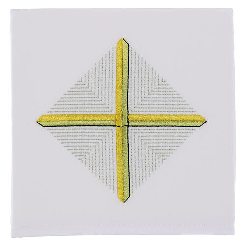 Altar linens with golden cross and silver rays 1