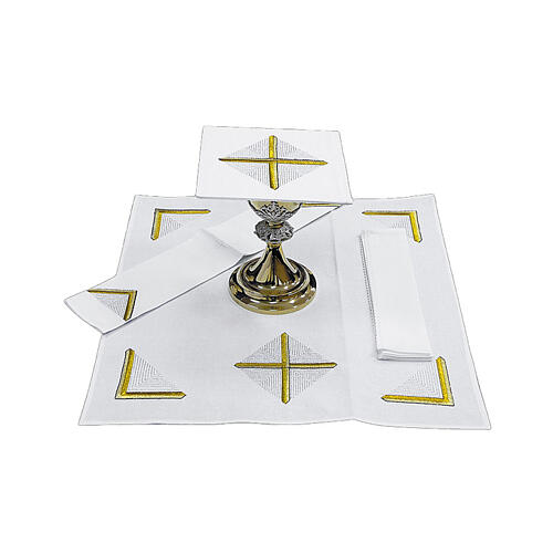 Altar linens with golden cross and silver rays 2