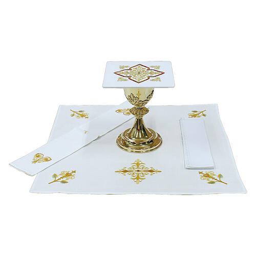 Kelchwäsche-Set, Kreuzmotiv mit Ornament- und Blumenstickerei – 4-teilig, Polyester 2