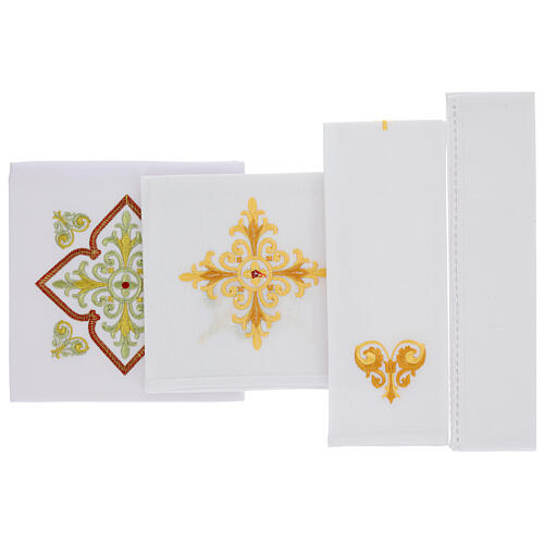 Mass altar linen set with swirl crosses and floral motifs 3