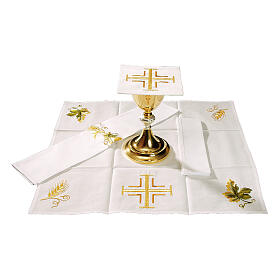 Eucharist mass linen set with cross, grapes, and wheat