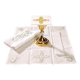Kelchwäsche-Set, Kreuzmotive mit Ornament- und Blattstickerei – 4-teilig, Baumwolle