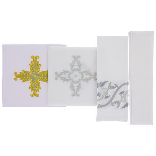 Kelchwäsche-Set, Kreuzmotive mit Ornament- und Blattstickerei – 4-teilig, Baumwolle 3