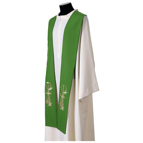 Machine embroidered stole with gold thread, Chi-Rho, grape and wheat 3