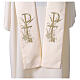 Machine embroidered stole with gold thread, Chi-Rho, grape and wheat s5