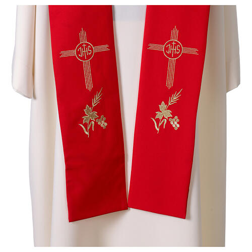 Étole broderie dorée croix IHS avec raisin et blé 4