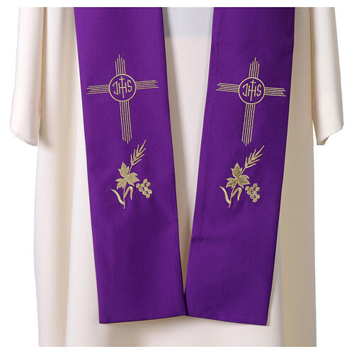 Étole broderie dorée croix IHS avec raisin et blé 6