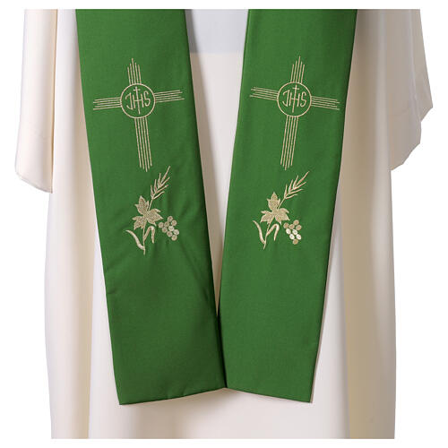 Stuła liturgiczna - krzyż IHS winogrona i kłosy złoty haft 2