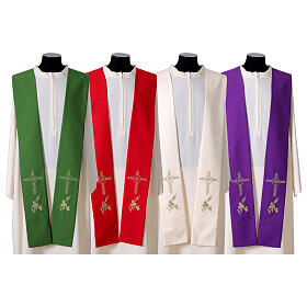 Stole with Golden Embroidery of IHS Cross with Grapes and Wheat