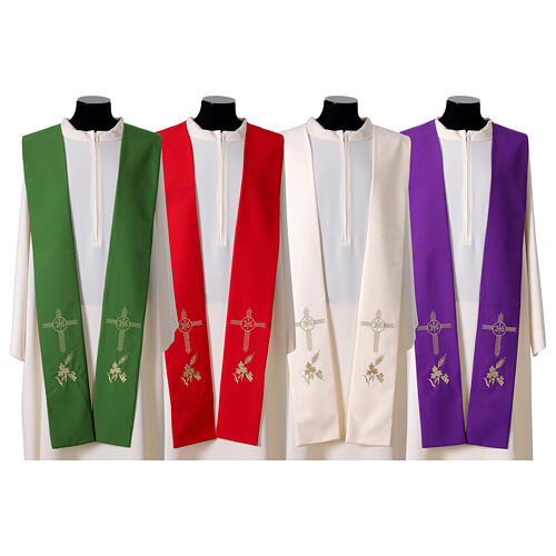 Stole with Golden Embroidery of IHS Cross with Grapes and Wheat 1