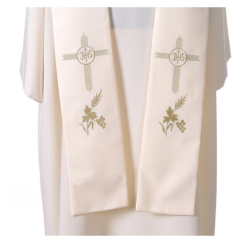 Stole with Golden Embroidery of IHS Cross with Grapes and Wheat 5