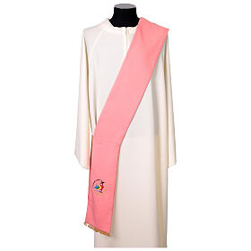 Étole diaconale rose en polyester logo Jubilé 2025 brodé