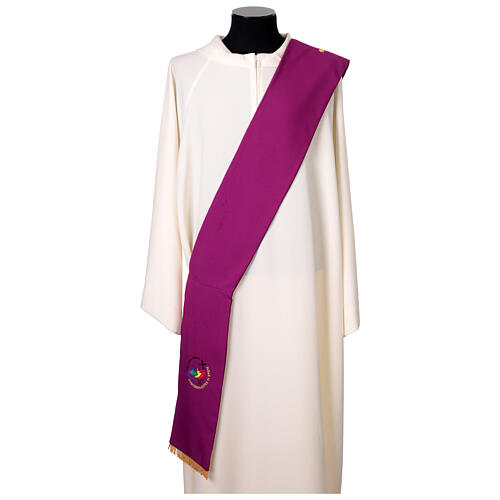Polyester diaconal stole in purple with embroidered Jubilee 2025 logo 1