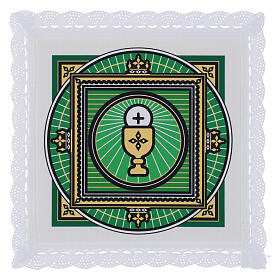 Palla, Druckmotiv Kelch mit Hostie – 17 × 17 cm, 50 % Leinen, 50 % Baumwolle