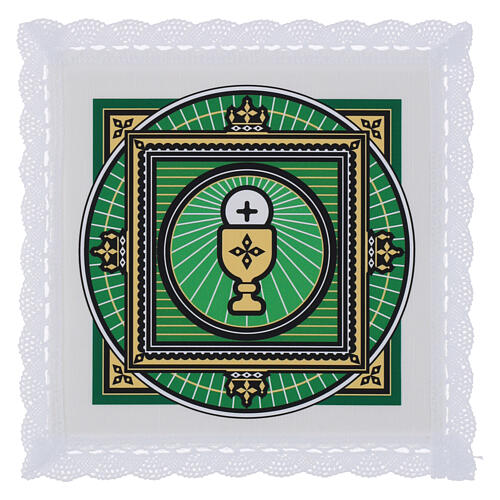 Linen and cotton pall with chalice and host print 2