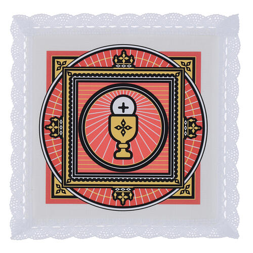 Palla, Druckmotiv Kelch und Hostie, rosa – 17 × 17 cm, 50 % Leinen, 50 % Baumwolle 1