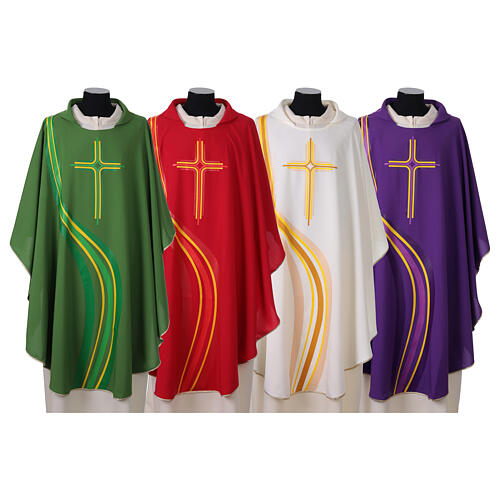 Polyester microfibre chasuble, modern cross and wave print 1