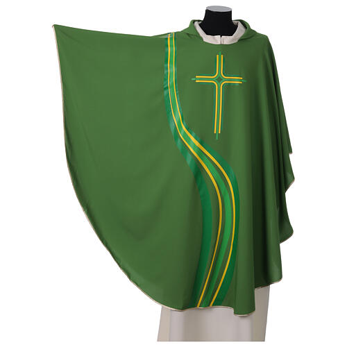 Polyester microfibre chasuble, modern cross and wave print 4
