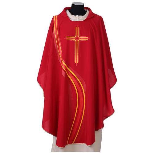 Polyester microfibre chasuble, modern cross and wave print 6