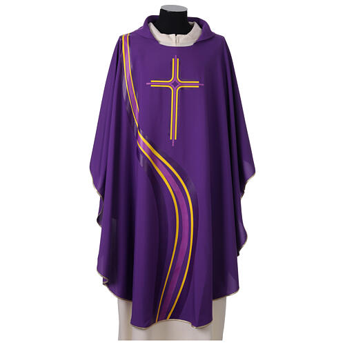Polyester microfibre chasuble, modern cross and wave print 8