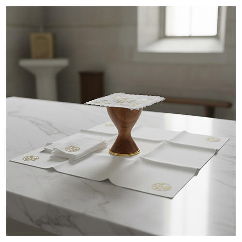 Altar linens set with JHS monogram embroidered in gold, 100% linen 2