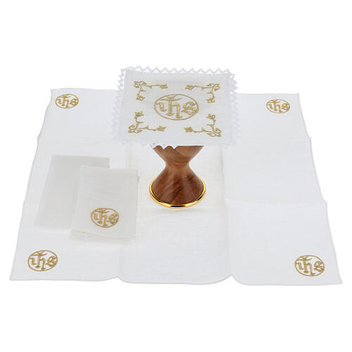 Linge d'autel 100% lin monogramme JHS doré 3
