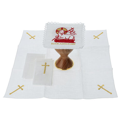 Altar linens set, 100% linen, Agnus Dei embroidery 2