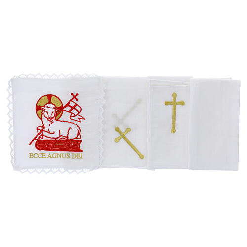 Altar linens set, 100% linen, Agnus Dei embroidery 3