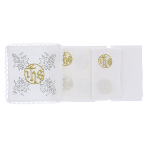 Altar set for Mass, gold embroidered IHS and silver grapevine 4