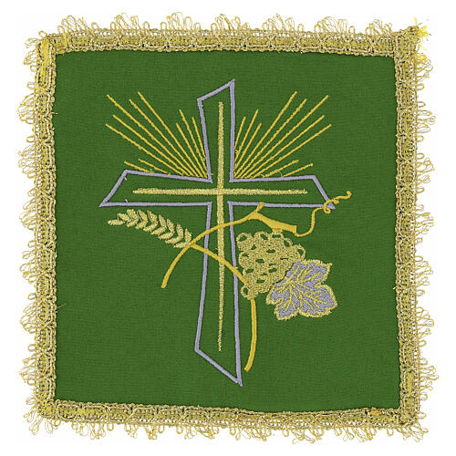 Chalice pall with embroidered cross, grape cluster and ears of wheat 3