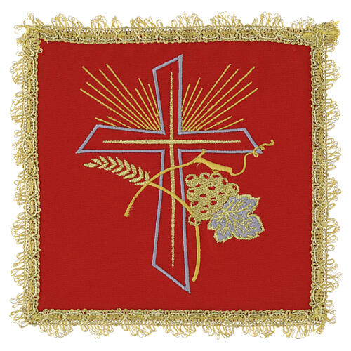 Palle liturgique pour calice brodée avec croix, raisin et épis 4