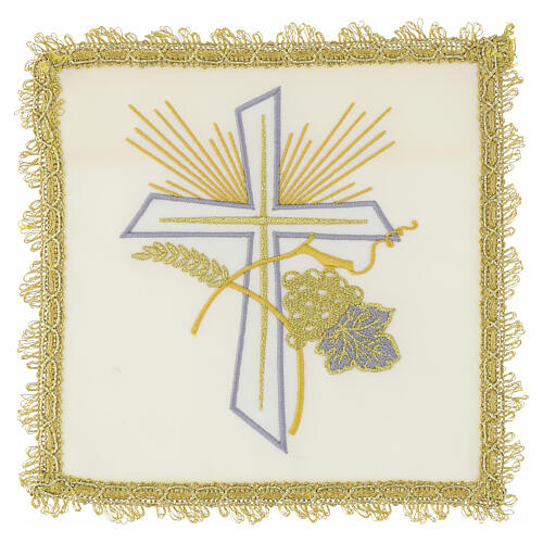 Palla liturgica copricalice con croce uva e spighe ricamate 5