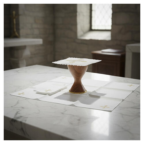 Altar linens set, 100% linen, golden cross embroidery 2