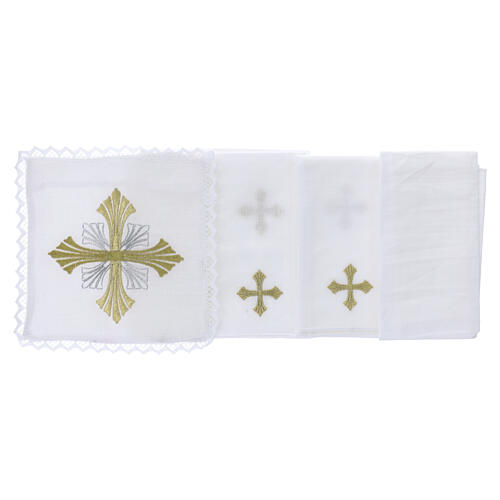 Set da altare completo croce dorata 100% lino 4