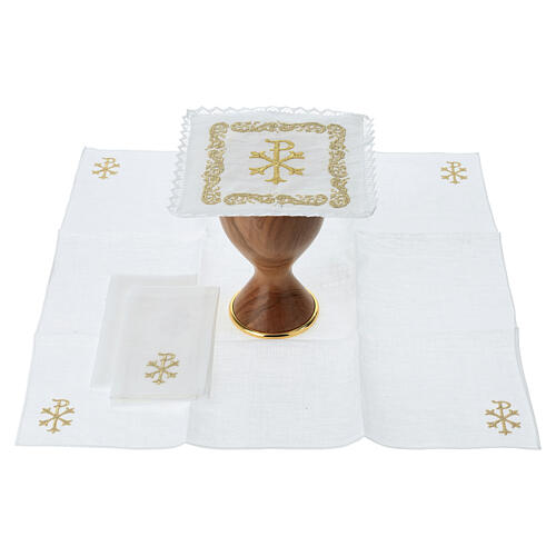 Conjunto de altar bordado Chi-Rho dourado 100% linho 3