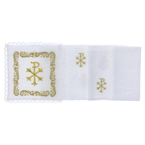 Conjunto de altar bordado Chi-Rho dourado 100% linho 4
