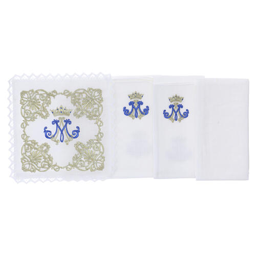 Linge d'autel marial en lin broderie dorée florale 3