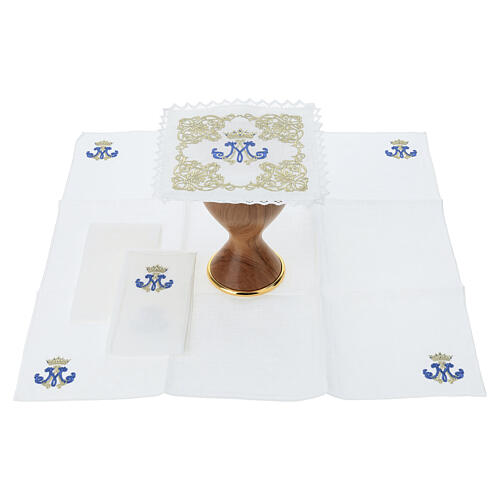 Marian Mass Linen Set in pure linen with golden floral embroidery 2