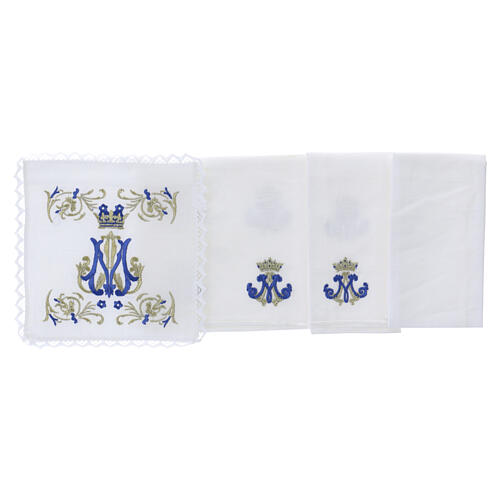 Marian Mass linen set in linen with gold and blue embroidery 4