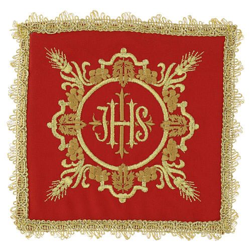Pale liturgique pour calice avec broderie IHS et décor baroque doré 4